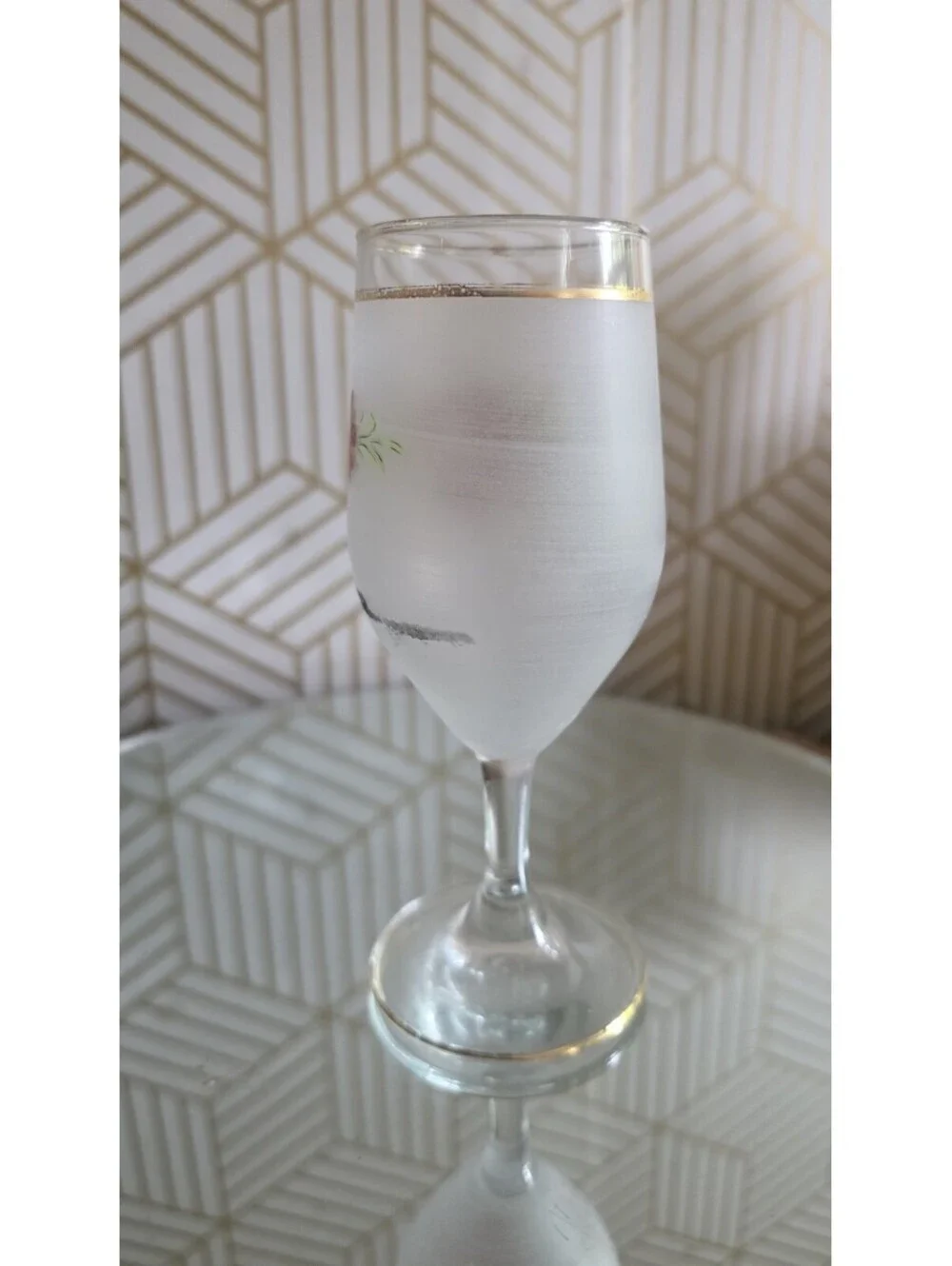 Vintage Interpur Handpainted Rose Frosted Wine Glass Replacement 6 5/8”